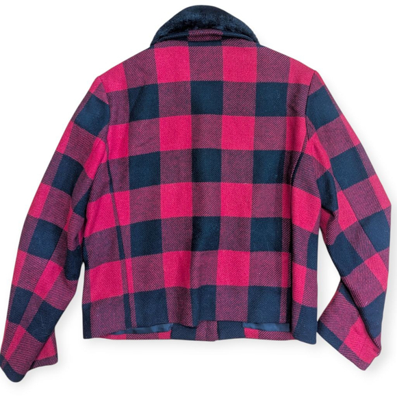 Talbots Buffalo Check Plaid Wool Jacket with Faux Fur Removable Collar Size 4 - Picture 2 of 12